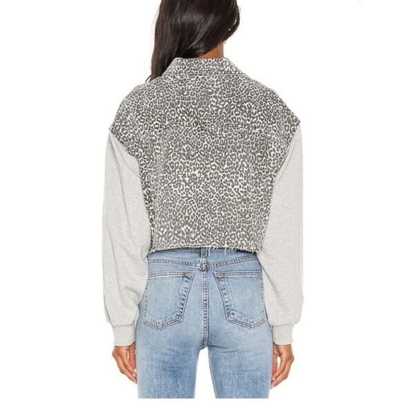 ALLSAINTS Leopard Print Anders Cropped Mixed Media Jacket Small - Picture 3 of 9